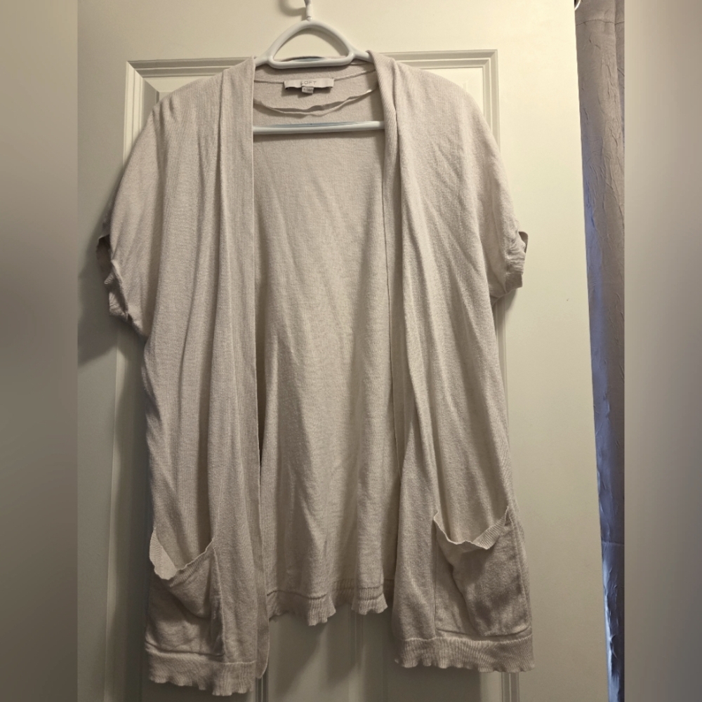 Loft, Cream Open Front Cardigan, POCKETS!, Size Large